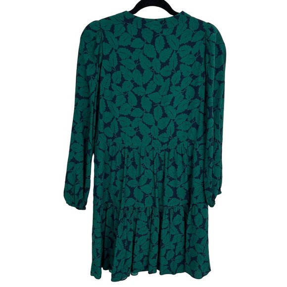 Sail to Sable Leaf Print Neck Tie Shift Dress Womens XS Green Blue - Picture 5 of 7